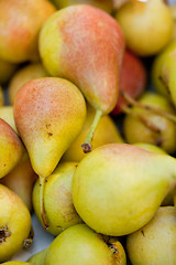 Image showing fresh tasty pear fruit on market outdoor in summer