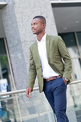 Image showing young successful african business man outdoor in summer