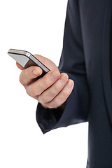 Image showing adult businessman with smartphone mobilephone isolated