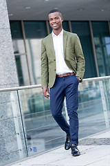 Image showing young successful african business man outdoor in summer