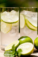 Image showing fresh cold refreshment drink mineral water soda with lime and mint