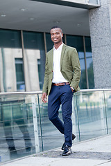 Image showing young successful african business man outdoor in summer