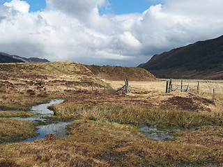 Image showing South Monadhliath mountains,  Spey valley, sheep fence, Scotland