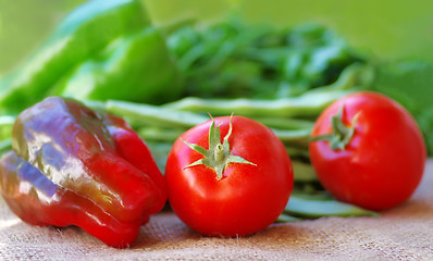 Image showing Ripe tomatoes and pepper