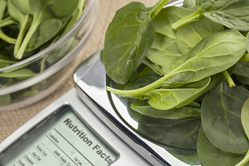 Image showing fresh spinach on diet scale