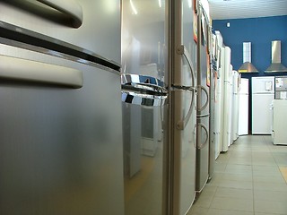 Image showing new fridges in line