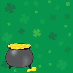 Image showing Black vector pot of leprechauns gold with lucky clovers