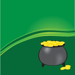 Image showing Black vector pot of leprechauns gold with lucky clovers