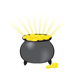 Image showing Black vector pot of leprechauns gold with lucky clovers