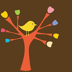 Image showing Greeting card with bird on tree branch