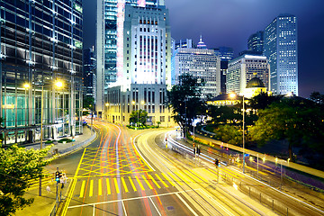 Image showing Traffic in city at night