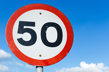 Image showing Road sign blue sky background