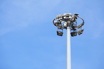 Image showing Stadium light with blue sky