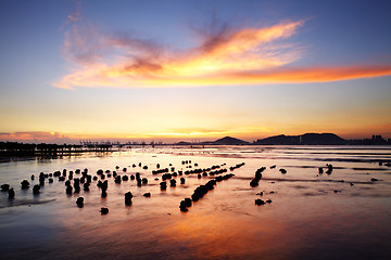 Image showing Sunset with sea