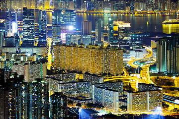Image showing lluminated residential building in Hong Kong