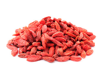 Image showing Heap of dried goji isolated on white background