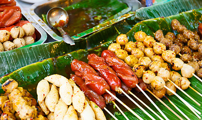 Image showing Thailand style grilled food on street