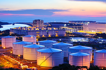 Image showing Oil tank during sunset