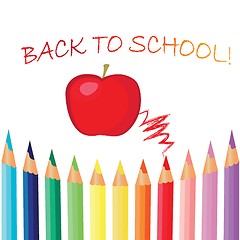 Image showing Back to school, school books with apple on desk, vector Eps10 illustration