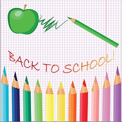 Image showing Back to school, school books with apple on desk, vector Eps10 illustration