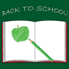 Image showing Back to school, school books with apple on desk, vector Eps10 illustration