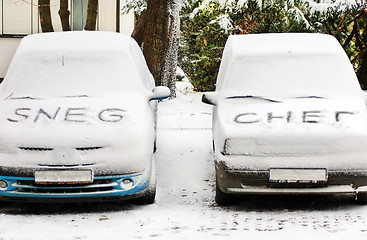 Image showing Snow letters written on cars