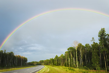 Image showing Rainbow over highway