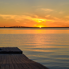 Image showing Sunset at bridge