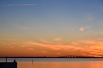 Image showing Watching bridge at sunset