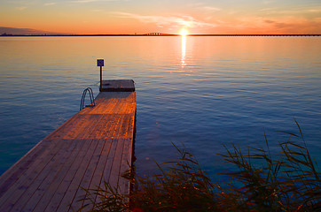 Image showing Sunset at bath pier