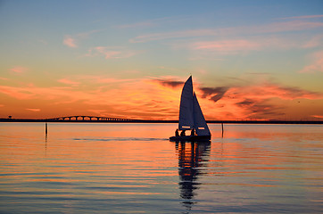 Image showing Sailing at sunset