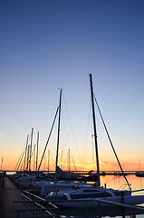 Image showing Sunset at boat harbour