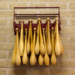 Image showing Gymnastic wooden clubs