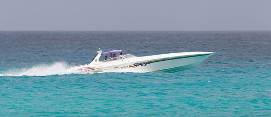 Image showing ST MARTIN - ANTILLES, JULY 19, 2013 - Speedboat with tourist on 