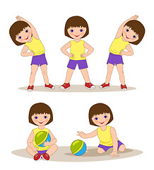 Image showing little girl doing morning exercises