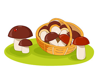 Image showing Wicker basket with mushrooms