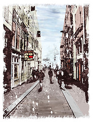 Image showing Illustration of city street. Watercolor style.