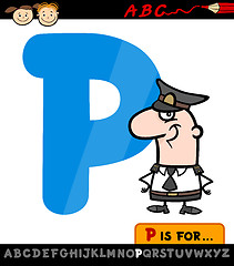 Image showing letter p with policeman cartoon illustration