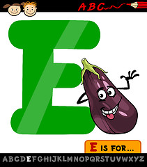 Image showing letter e with eggplant cartoon illustration