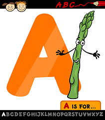 Image showing letter a with asparagus cartoon illustration