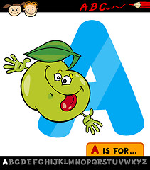 Image showing letter a with apple cartoon illustration