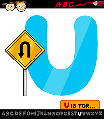 Image showing letter u with u turn sign cartoon illustration