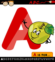 Image showing letter a with apple cartoon illustration