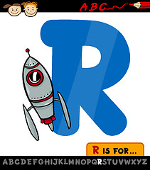 Image showing letter r with rocket cartoon illustration