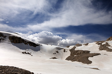 Image showing Mountains with snow cornice in nice day