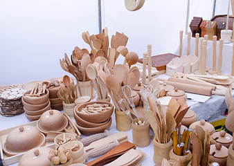 Image showing handmade wooden kitchen utensil tools market fair 