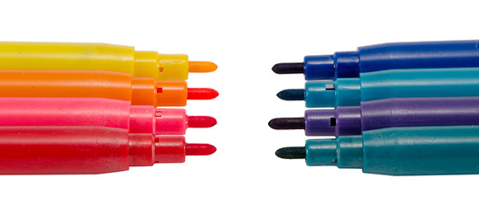 Image showing dark bright color felt tip pens oponents on white 