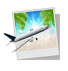 Image showing Photo frame with seaside and plane