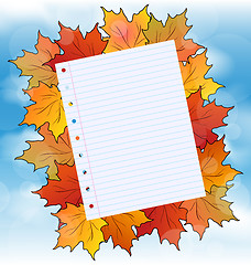 Image showing Colorful autumn maple leaves with note paper