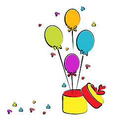 Image showing Open gift box with balloons for your birthday, colorful sketch